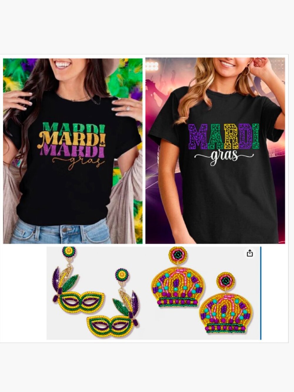 Two Mardi Gras Shirts & Two pairs of new earrings!